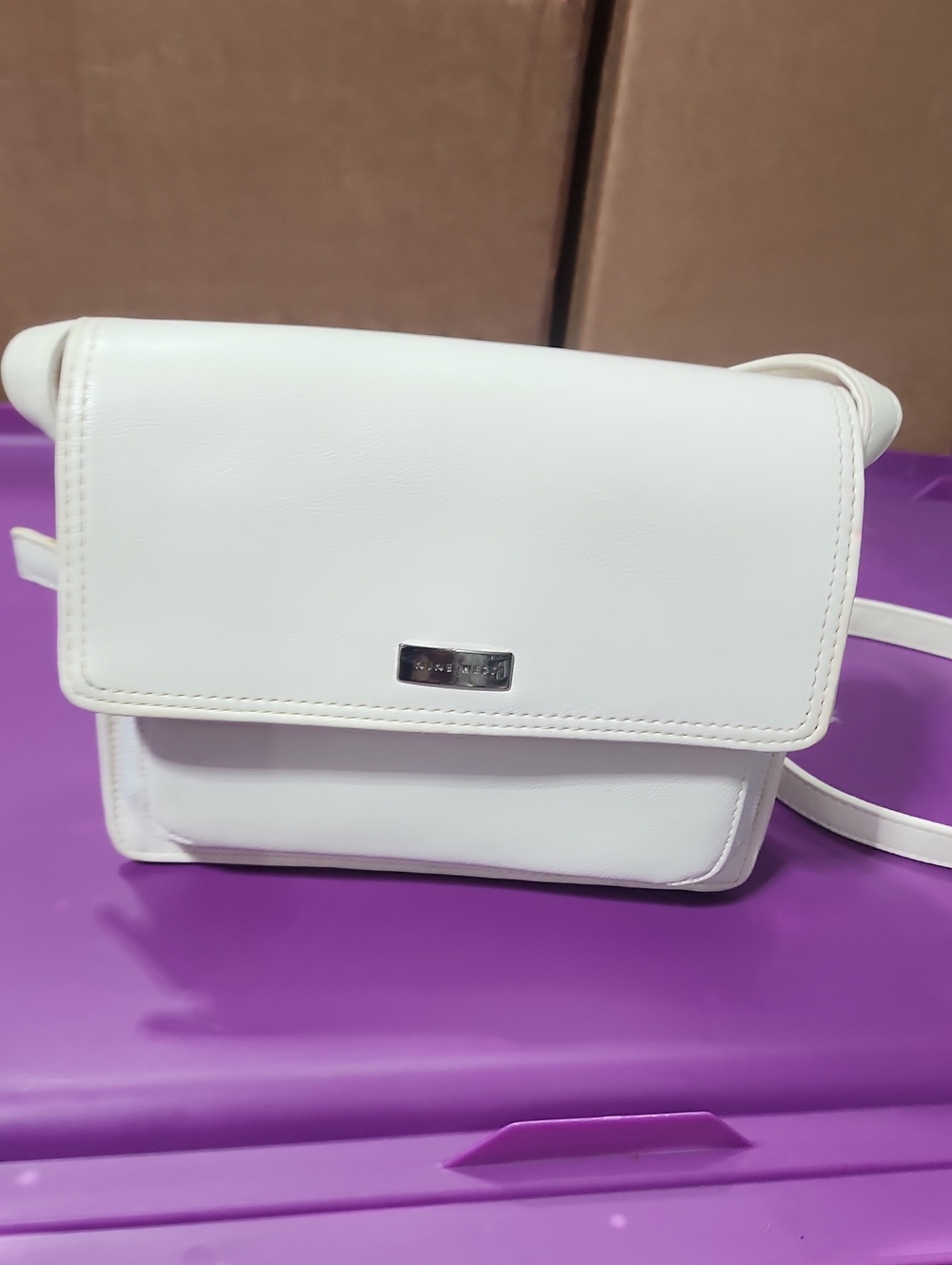 Nine West White Crossbody Bag with Silver Logo Plate